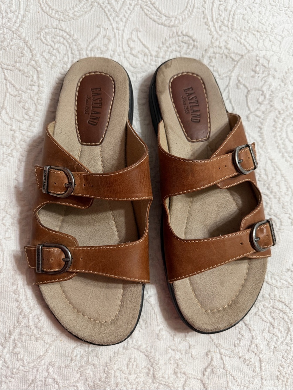 Eastland Tan Dual-Buckle Leather Slide Sandals Size 10M